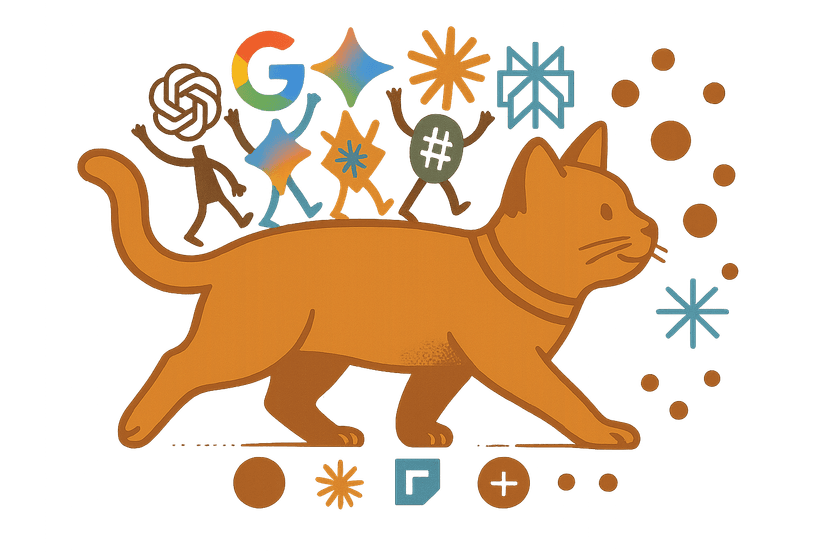 Ilustración de gato y modelos de IA